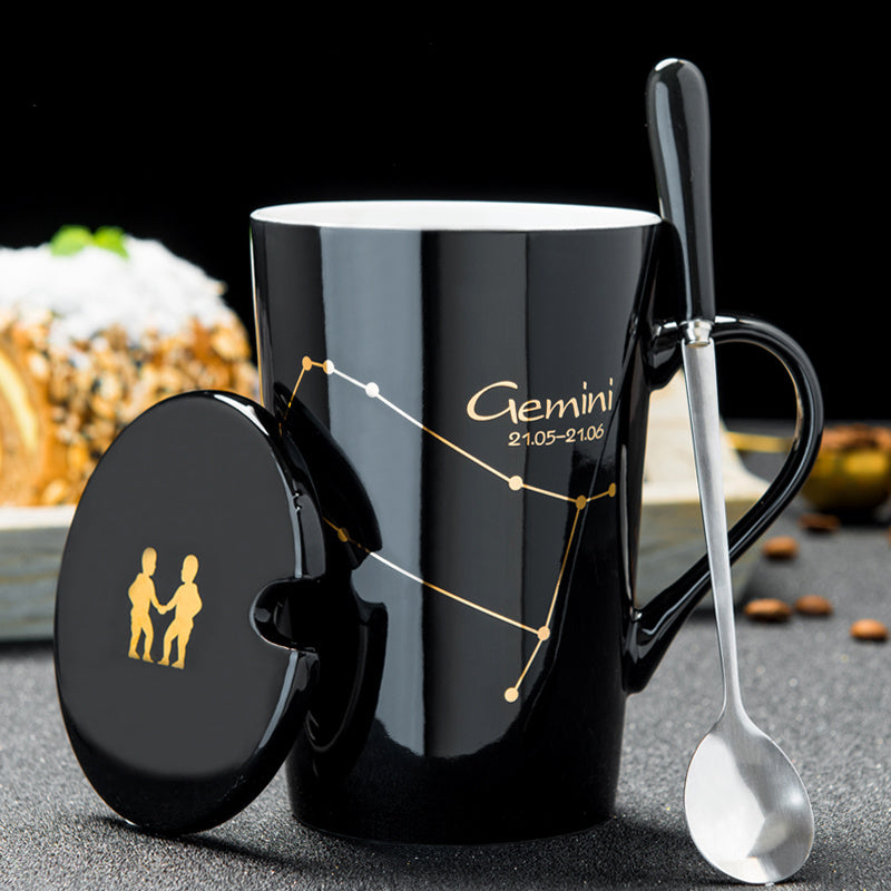 Personalized cup ceramic mug with lid spoon