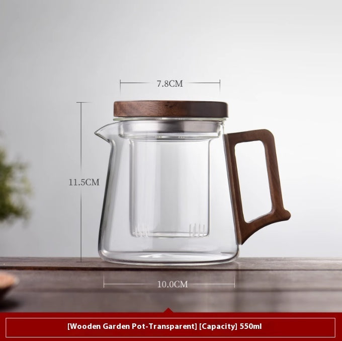 Wooden Handle High Temperature Resistant Borosilicate Glass Teapot