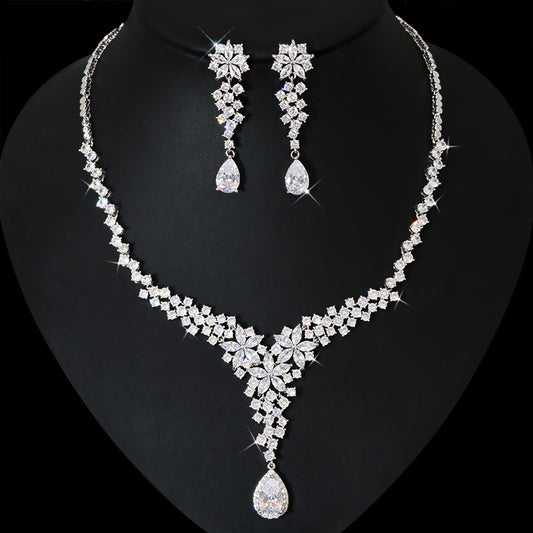 High-end Heavy Industry  Simulation Diamond Necklace Female Earrings Suit BargainsRule