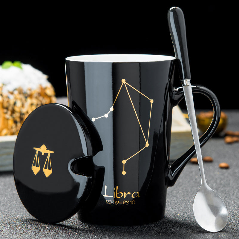 Personalized cup ceramic mug with lid spoon