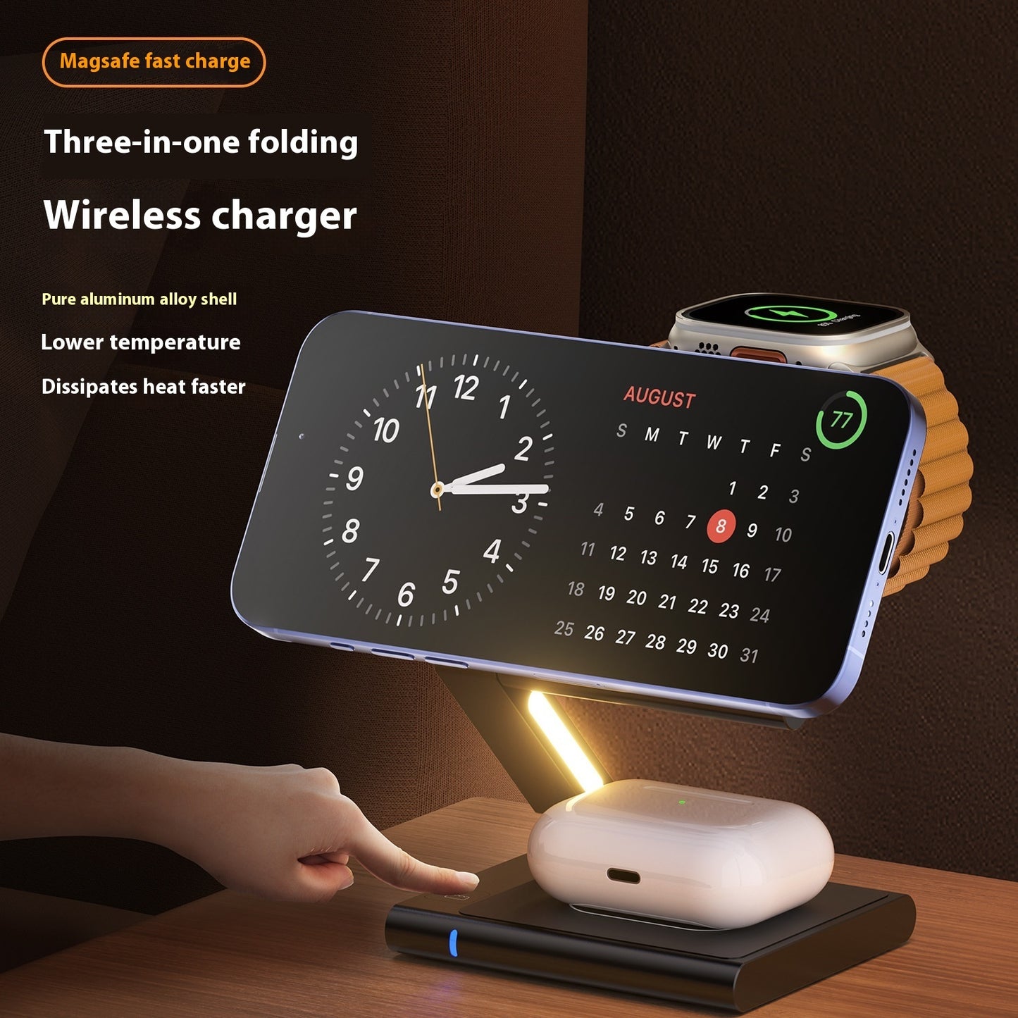 Folding Mobile Phone Headset Watch Three-in-one Wireless Charger BargainsRule