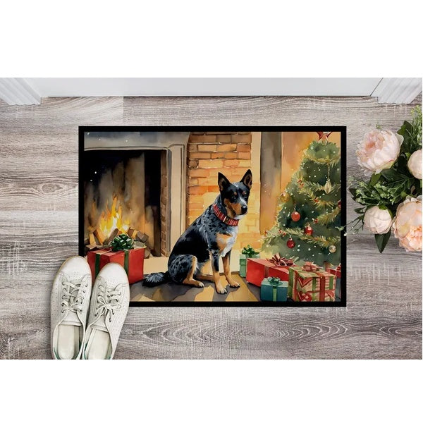 Australian Cattle Dog Cozy Christmas Doormat Front Door Mat Indoor Outdoor Rugs For Entryway, Non Slip Washable Low Pile, 24H X 36W