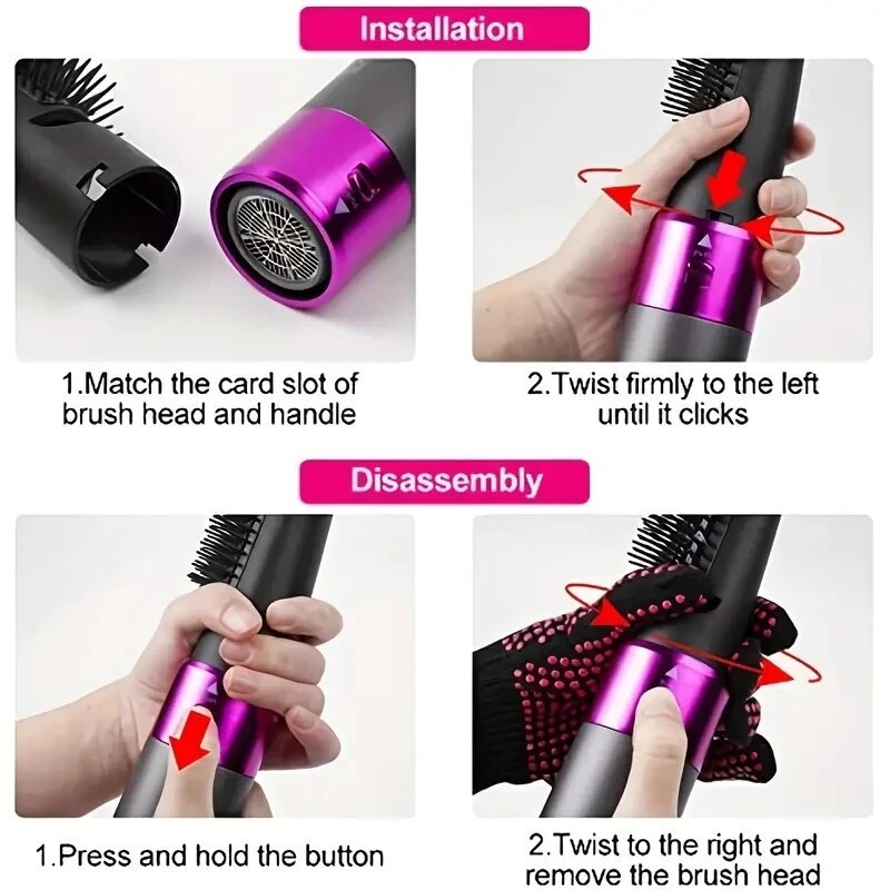 5 In 1 Hair Dryer Brush Hot Air Brush & Volumizer Styler Set With Interchangeable Brush Head Negative Ionic Blow Dryer