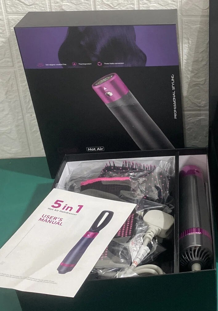 5 In 1 Hair Dryer Brush Hot Air Brush & Volumizer Styler Set With Interchangeable Brush Head Negative Ionic Blow Dryer