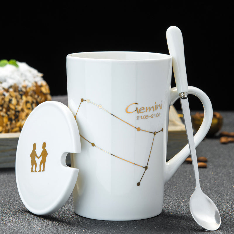 Personalized cup ceramic mug with lid spoon