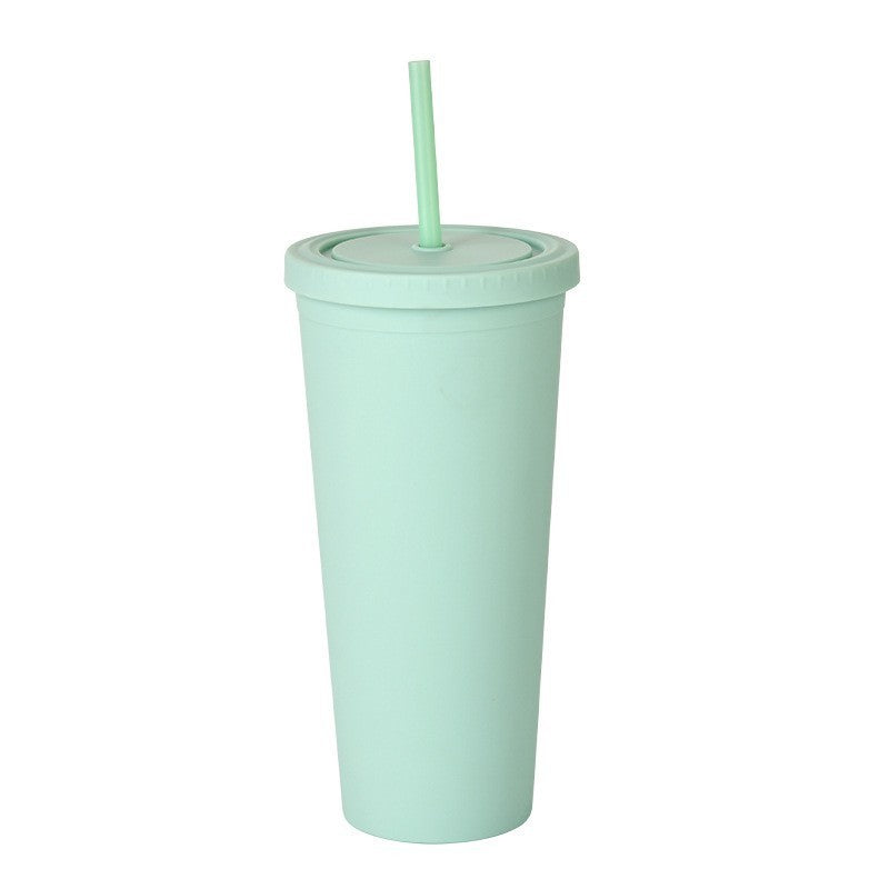 Double Layer Plastic Solid Color Simple Straw Cup