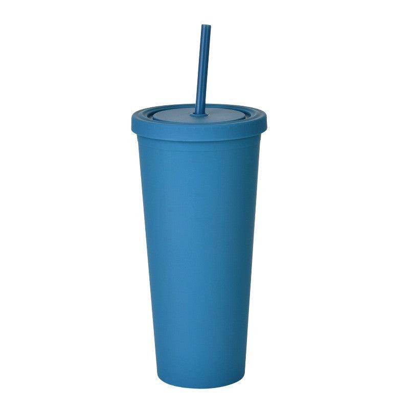 Double Layer Plastic Solid Color Simple Straw Cup