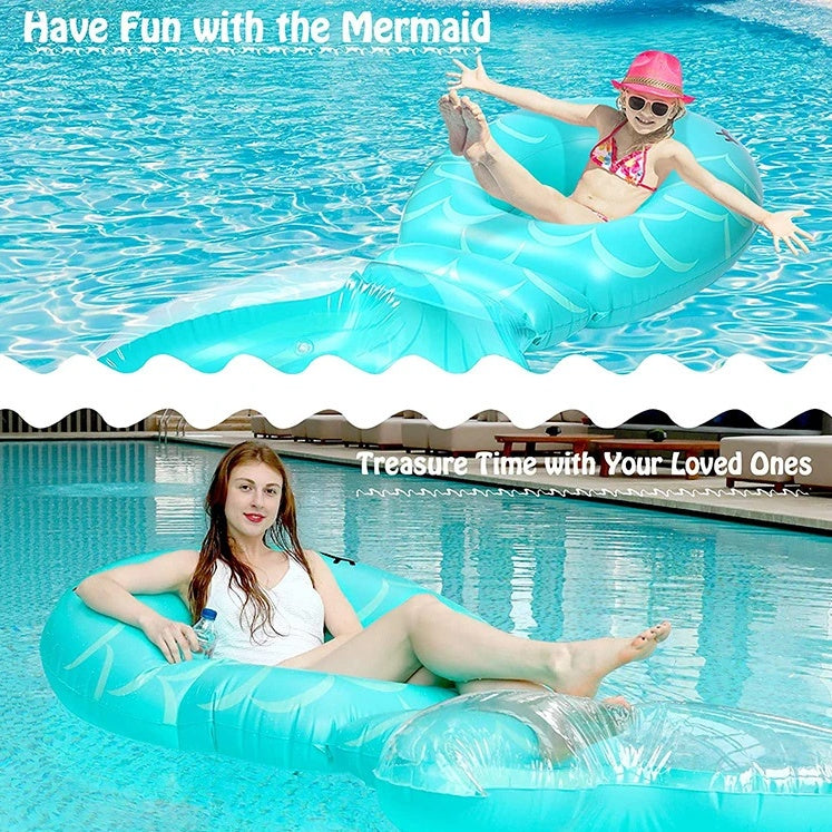 PVC Inflatable Mermaid Raft, Water Leisure Inflatable Whale Floating Bed Float Raft Lounger,Pool Party Entertainment For All Ages BargainsRule