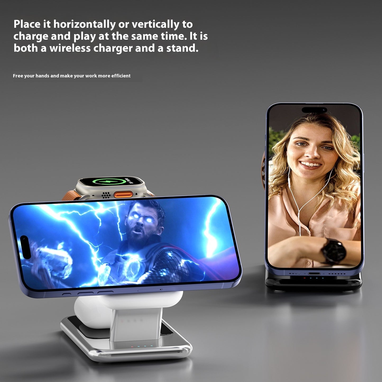 Magnetic Bracket Wireless Charger Three-in-one Earphone Watch Charger