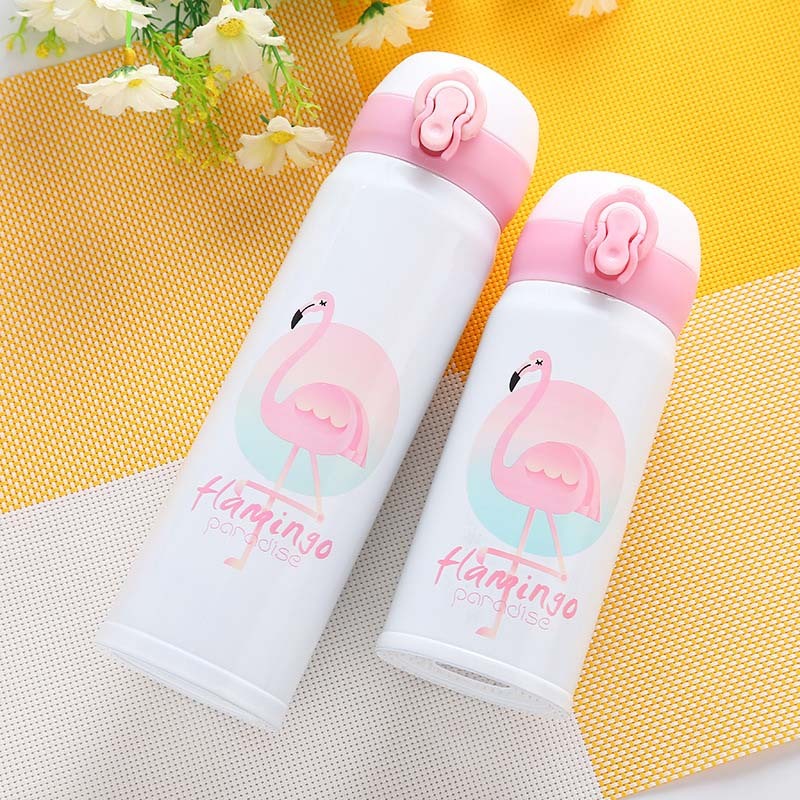 350ML 500ML Thermocup Bouncing Cover Bottle Vacuum Flask Flamingo Pattern    Mug Travel Cup Stainless Steel BargainsRule