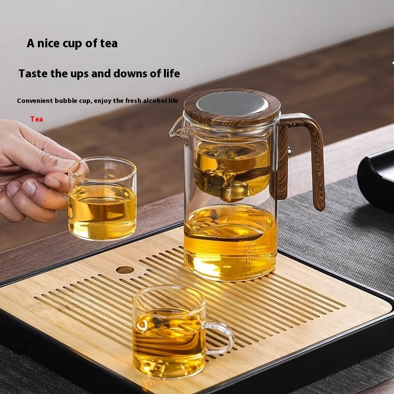 One Click Magnetic Teapot Separation Filtration Glass Tea Pot Wood Handle Tea Water Separation Inner Container Teapot BargainsRule