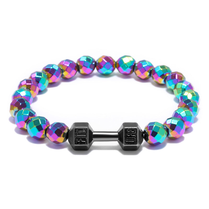 Alloy Accessories Dumbbell Barbell Fitness Bracelet 8mm Pure Natural Faceted Black Gallstone Yoga Bracelet Bracelet