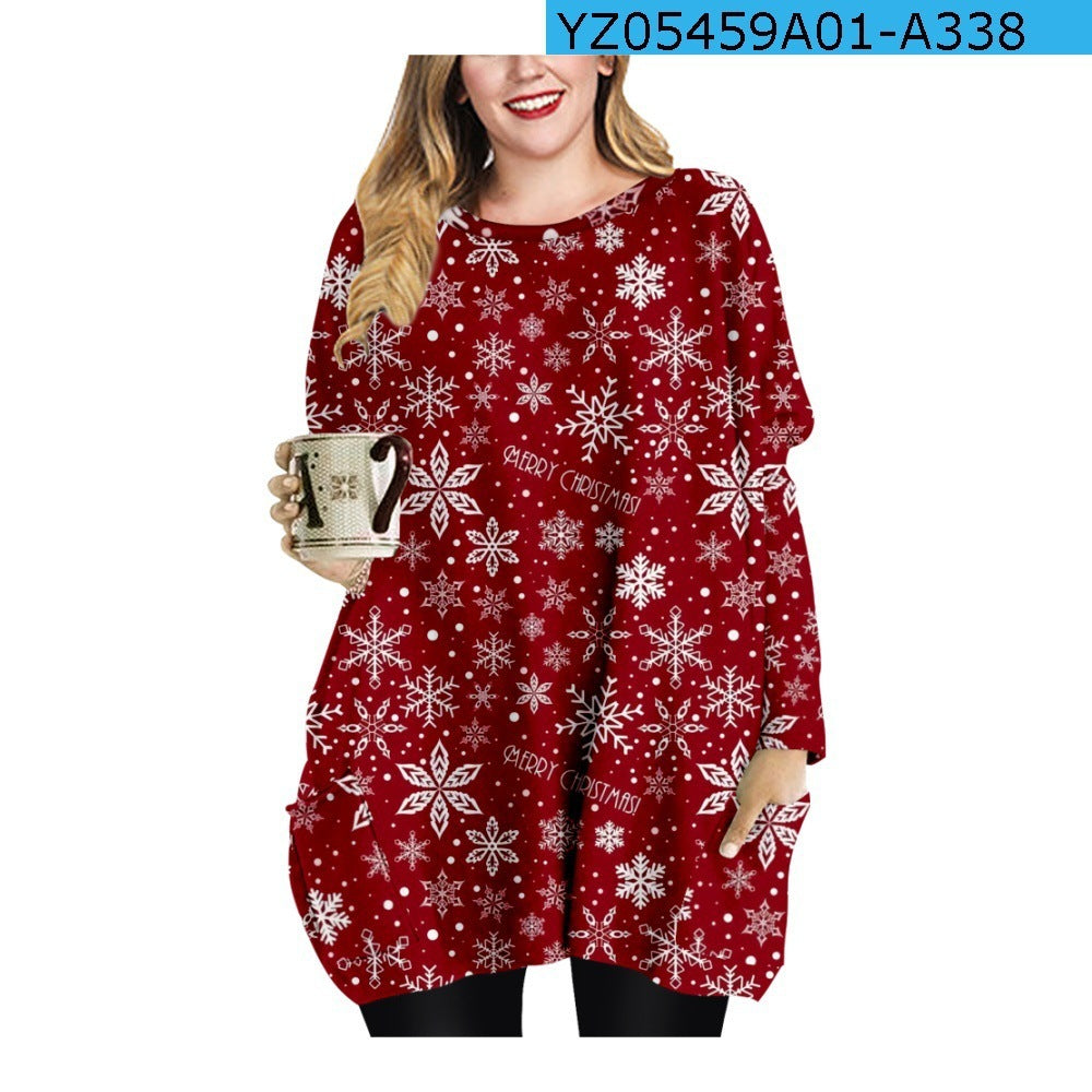 Long Christmas Snowflake Element Round Neck Dress