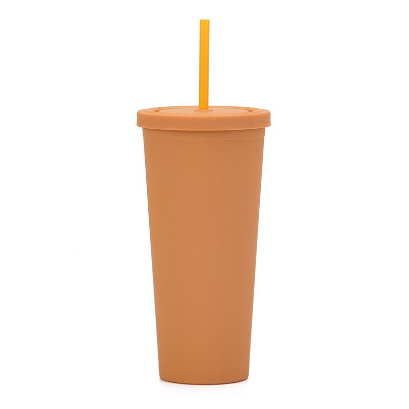 Double Layer Plastic Solid Color Simple Straw Cup