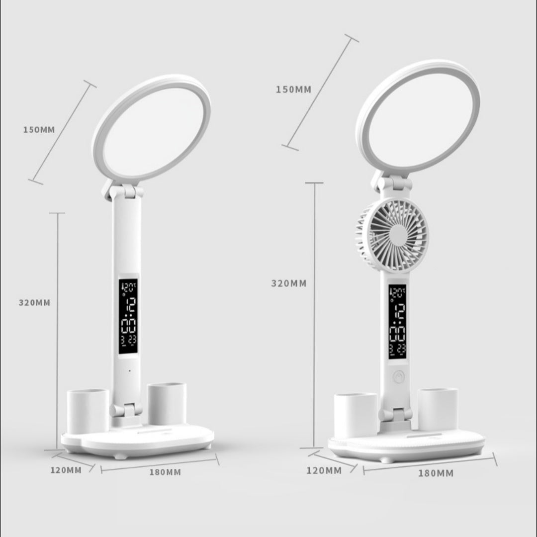 LED Clock Table Lamp USB Chargeable Dimmable Desk Lamp Plug-in LED Fan Light Foldable Eye Protection Reading Night Light BargainsRule