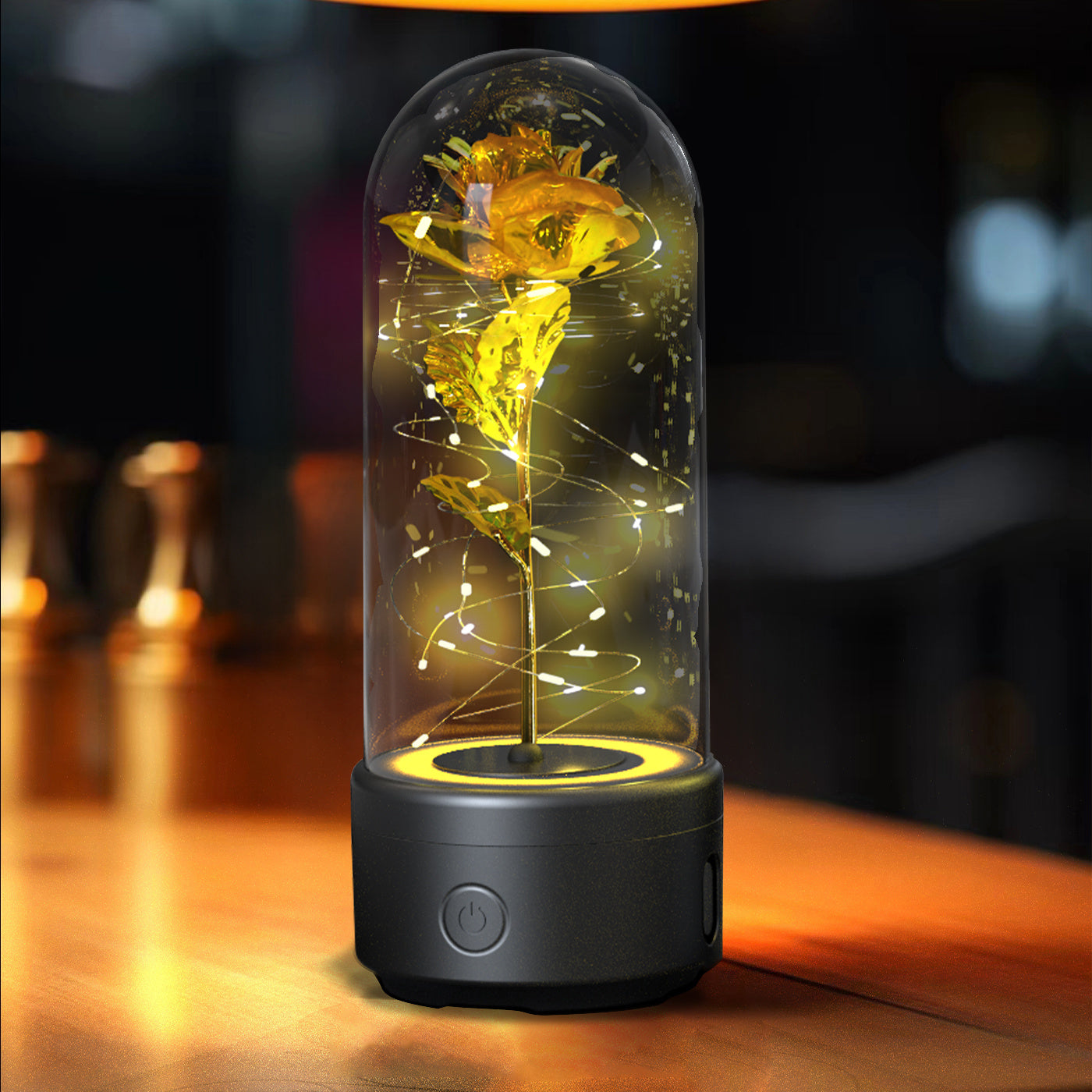 Creative 2 In 1 Rose Flowers LED Light And Bluetooth-compatible Speaker Valentine's Day Gift Rose Luminous Night Light Ornament In Glass Cover BargainsRule