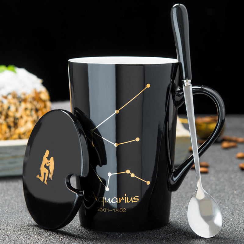 Personalized cup ceramic mug with lid spoon