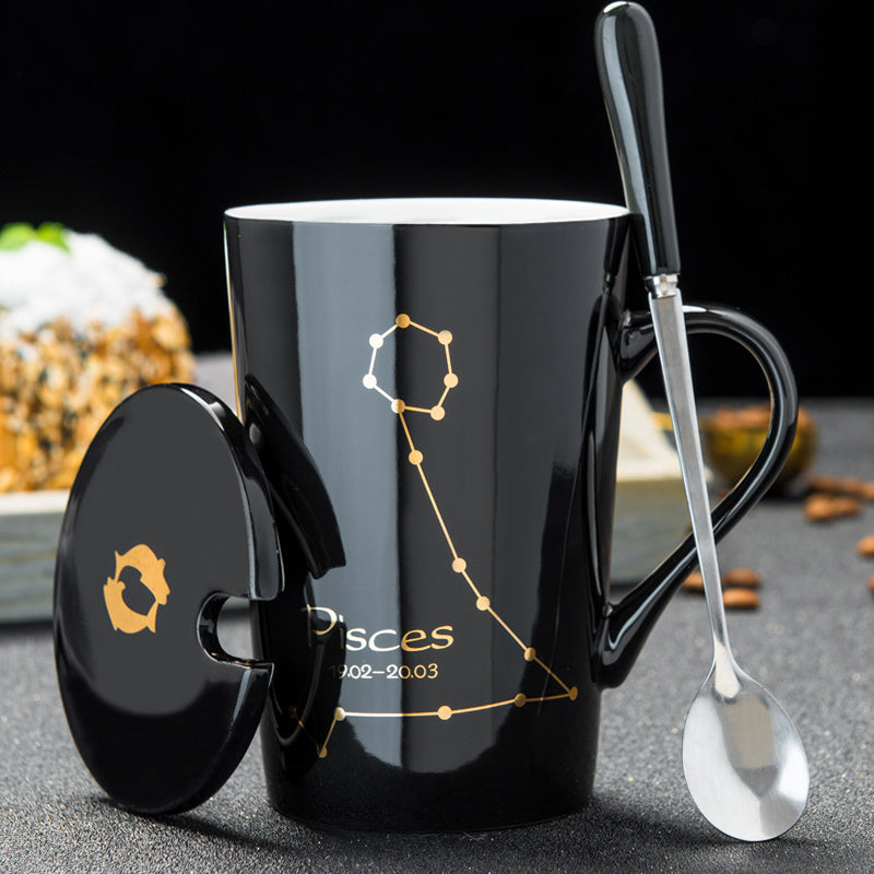 Personalized cup ceramic mug with lid spoon