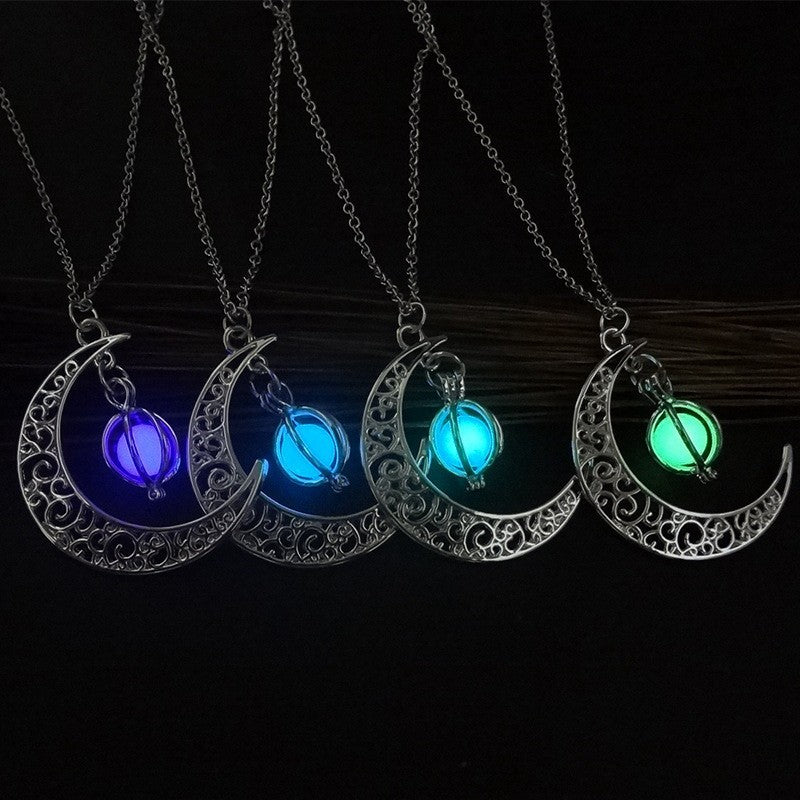 Fashion Moon Natural Glowing Stone Healing Necklace Women Gift Charm Luminous Pendant Necklace Jewelry BargainsRule