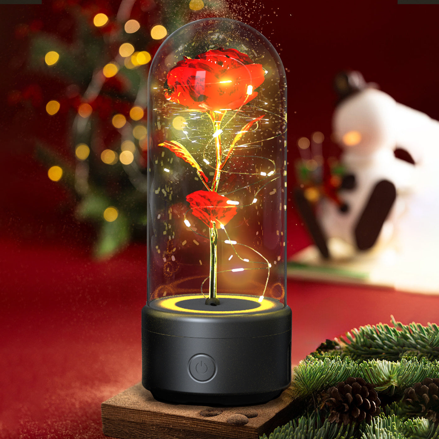 Creative 2 In 1 Rose Flowers LED Light And Bluetooth-compatible Speaker Valentine's Day Gift Rose Luminous Night Light Ornament In Glass Cover BargainsRule