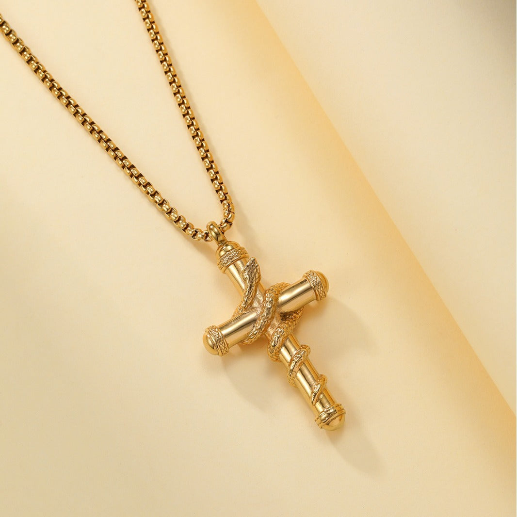 18k Gold Detachable Cross Snake Necklace Fashion Personality Clavicle Chain Necklace For Valentine's Day Loved Memorial Jewelry BargainsRule