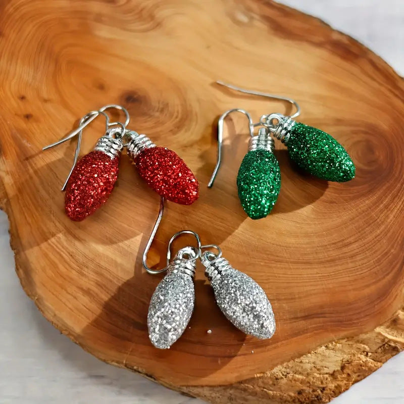 Christmas Ornaments Creative Cute Red Light Bulb Earrings