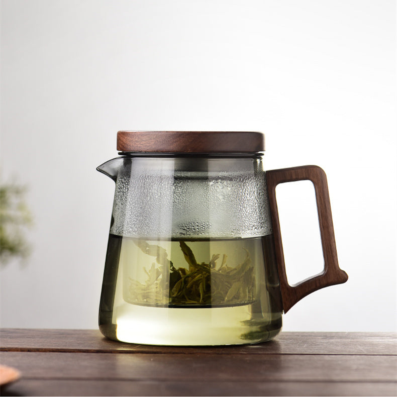 Wooden Handle High Temperature Resistant Borosilicate Glass Teapot