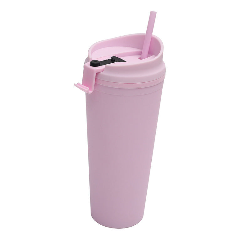 Double Plastic Straw Cup Large Capacity Outdoor