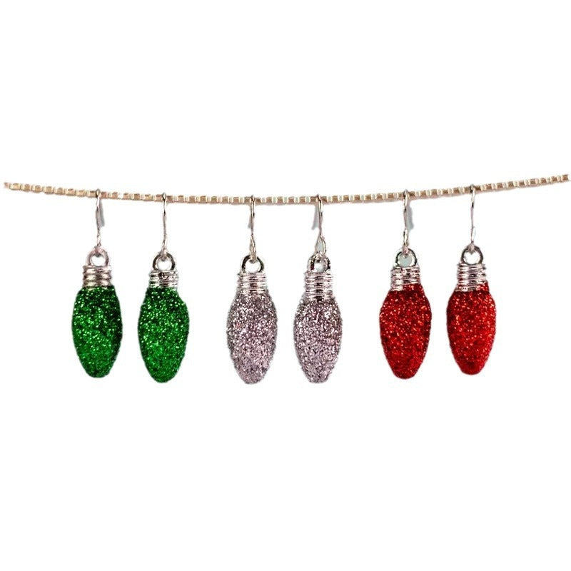 Christmas Ornaments Creative Cute Red Light Bulb Earrings