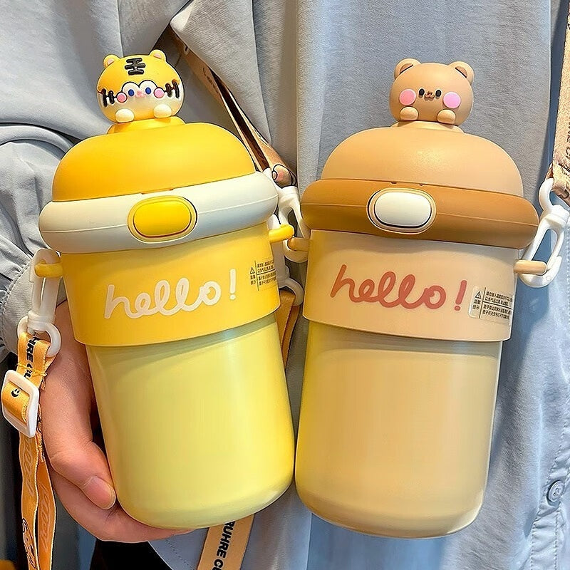 Cute Straw Bullet Cup Insulated Double-layer Stainless Steel Water Cup Portable Crossbody