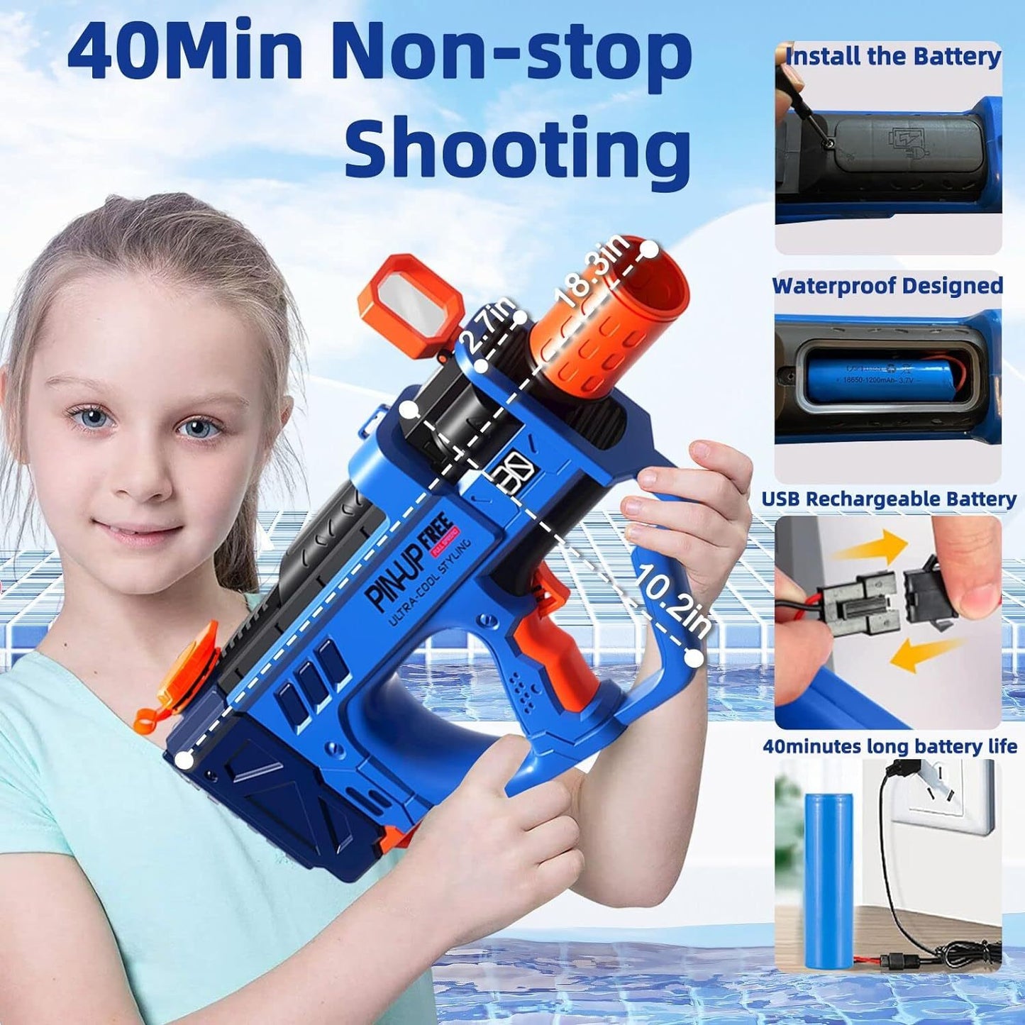 Lectric Water Gun For Adults Kids, Motorized Squirt Guns With Rechargeable Battery   800cc High Capacity, Long Distance Automatic Water Guns Up To 32 FT Range,Water Blaster Beach Pool Toys