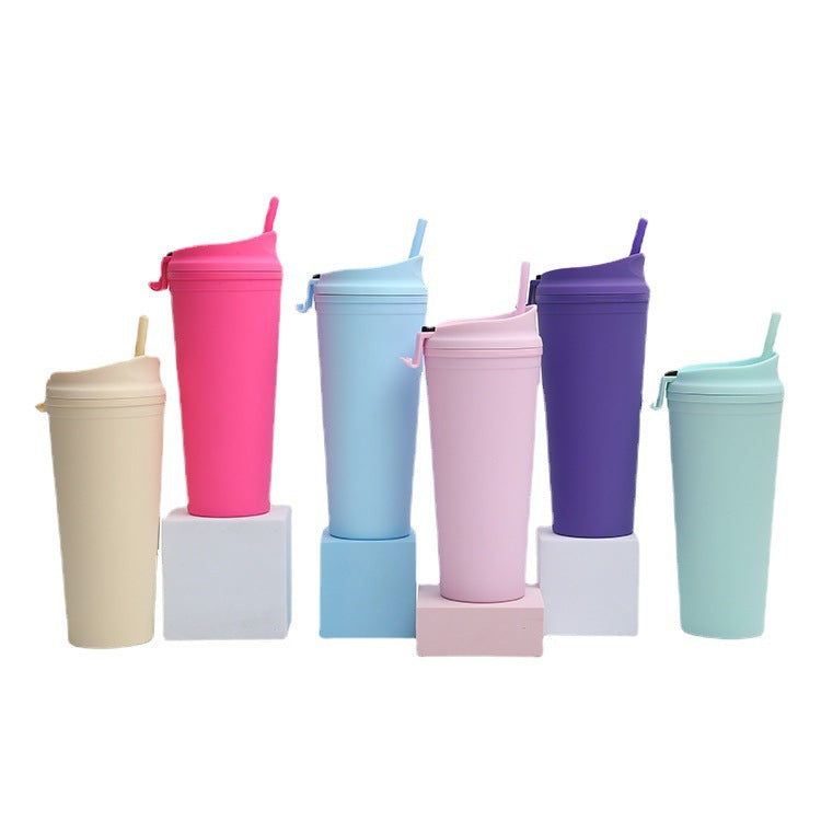 Double Plastic Straw Cup Large Capacity Outdoor