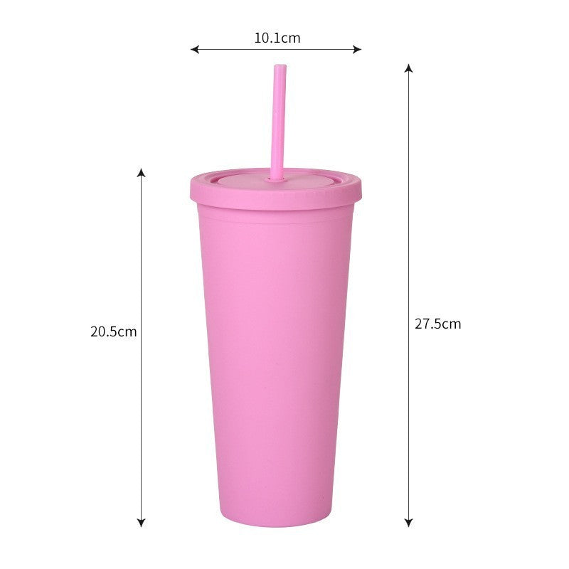 Double Layer Plastic Solid Color Simple Straw Cup