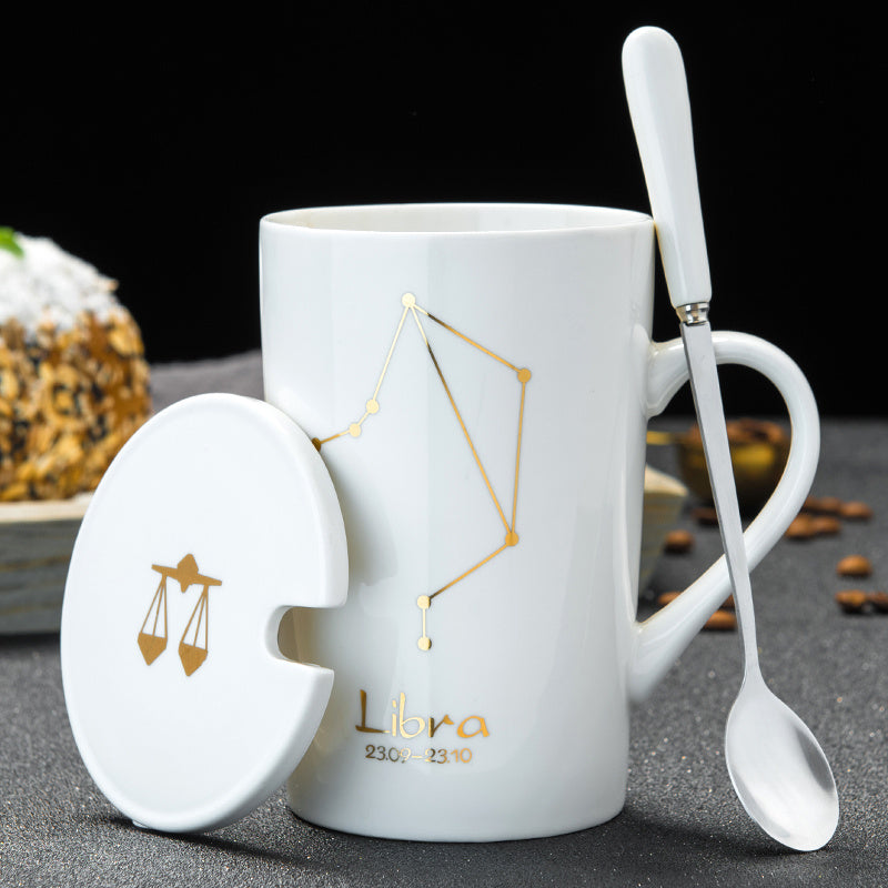 Personalized cup ceramic mug with lid spoon