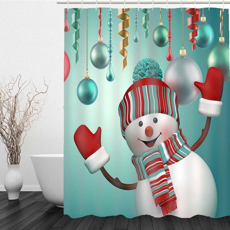 Waterproof 3D Christmas Snowman Printed Bathroom Shower Curtain Bathroom Decor