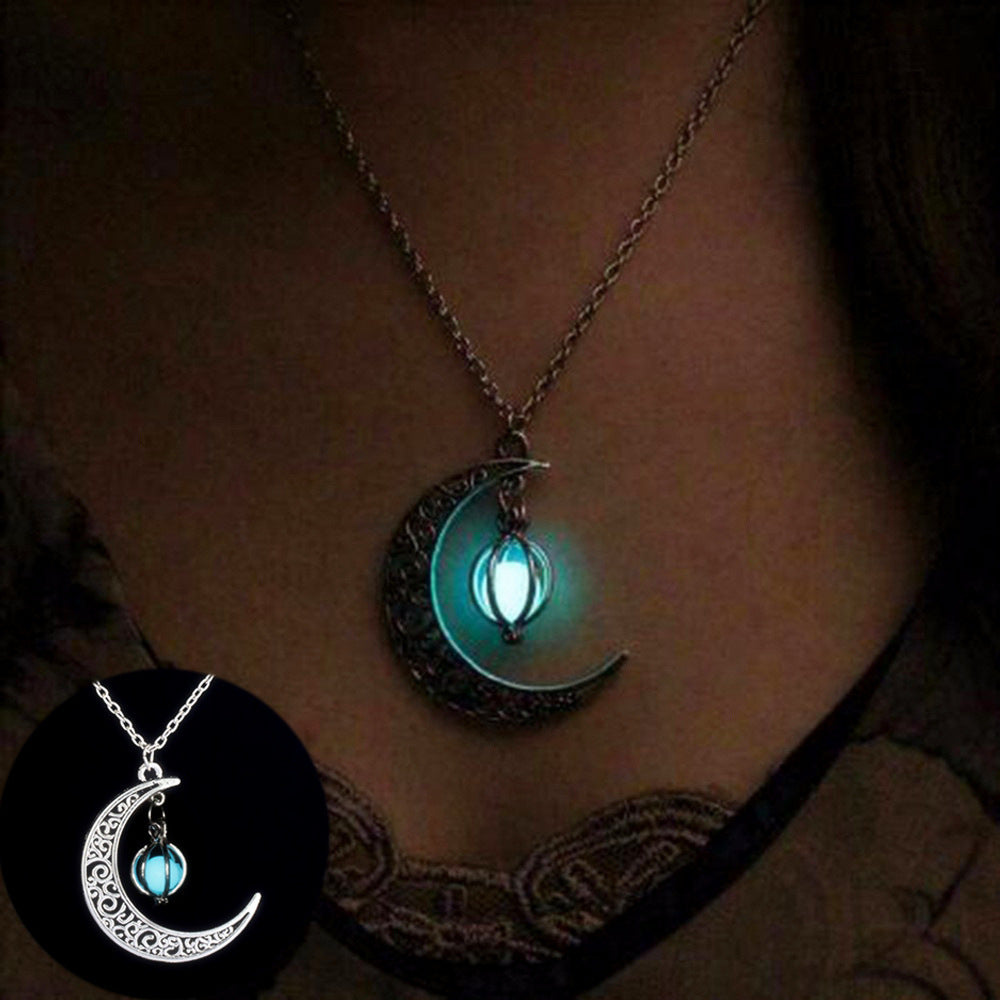 Fashion Moon Natural Glowing Stone Healing Necklace Women Gift Charm Luminous Pendant Necklace Jewelry BargainsRule