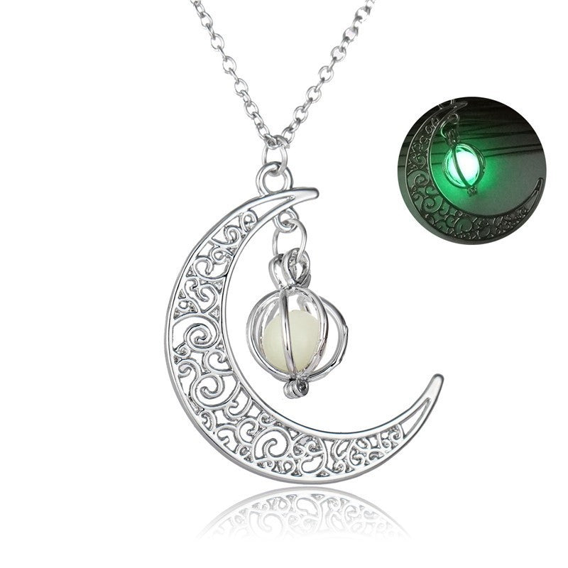 Fashion Moon Natural Glowing Stone Healing Necklace Women Gift Charm Luminous Pendant Necklace Jewelry BargainsRule