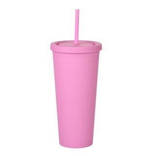 Double Layer Plastic Solid Color Simple Straw Cup