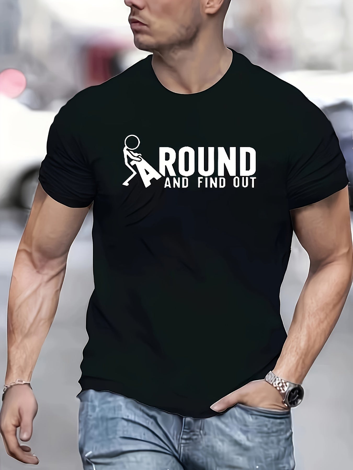 Men's Novelty Digital Printed T-shirt - Casual Round Neck, Short Sleeve, Breathable Polyester Blend, Machine Washable - Perfect Choice For Summer