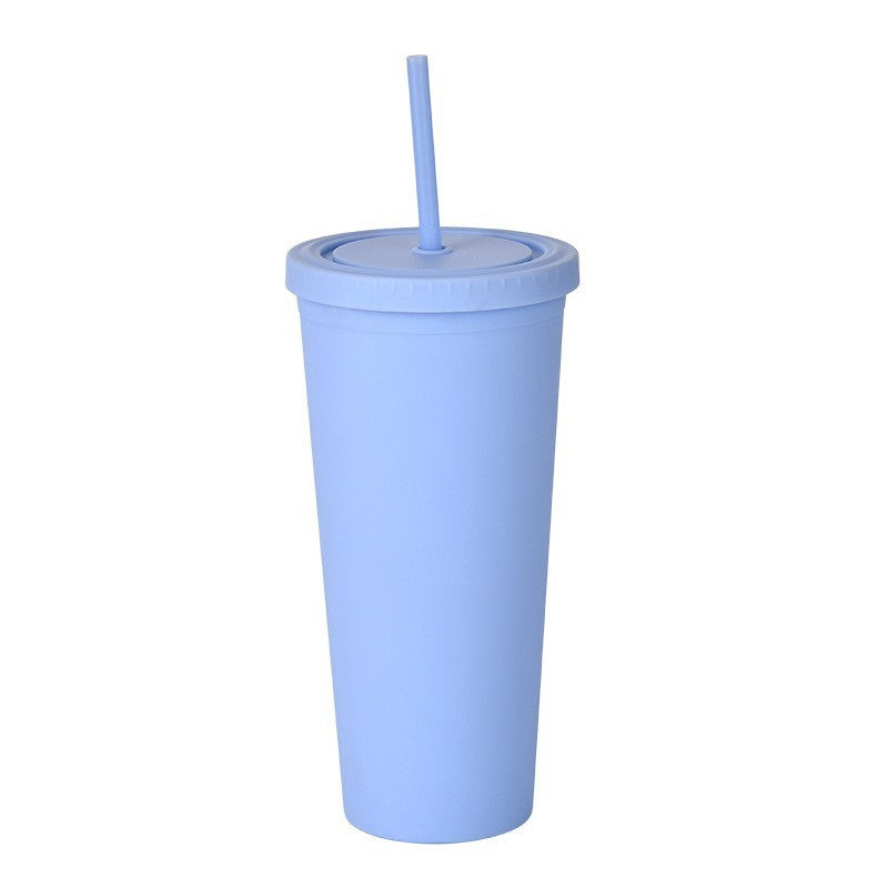 Double Layer Plastic Solid Color Simple Straw Cup