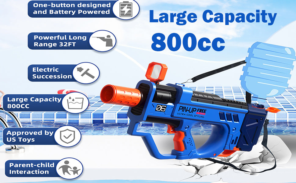 Lectric Water Gun For Adults Kids, Motorized Squirt Guns With Rechargeable Battery   800cc High Capacity, Long Distance Automatic Water Guns Up To 32 FT Range,Water Blaster Beach Pool Toys