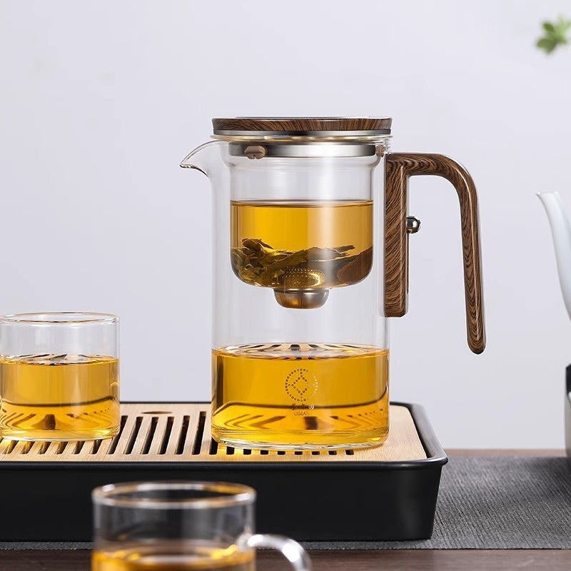 One Click Magnetic Teapot Separation Filtration Glass Tea Pot Wood Handle Tea Water Separation Inner Container Teapot BargainsRule