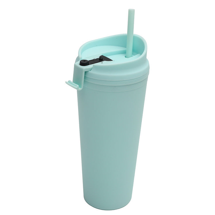 Double Plastic Straw Cup Large Capacity Outdoor