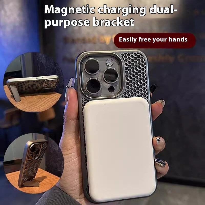 Applicable 16ProMax Magnetic Suction Breathable Bracket Phone Case