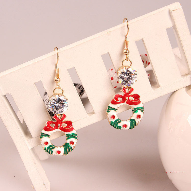 Christmas Bow Wreath Earrings In Europe And America