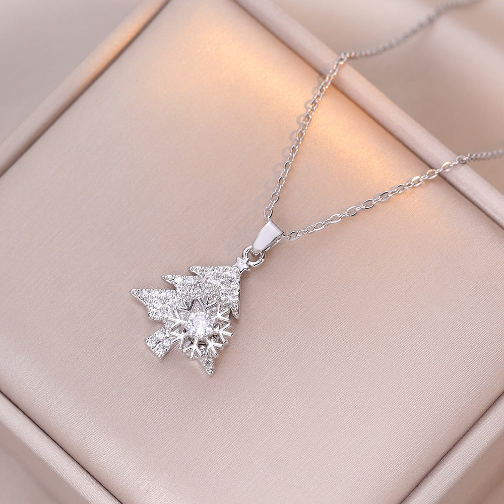 Rotatable Snowflake Christmas Tree Micro-inlaid Diamond Titanium Steel Necklace BargainsRule