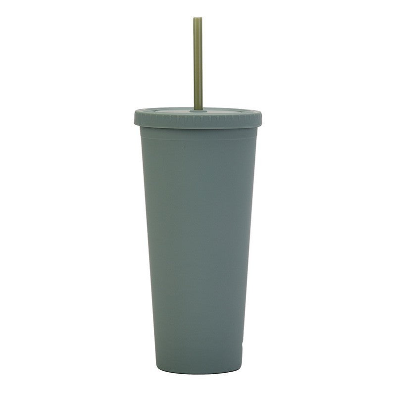 Double Layer Plastic Solid Color Simple Straw Cup