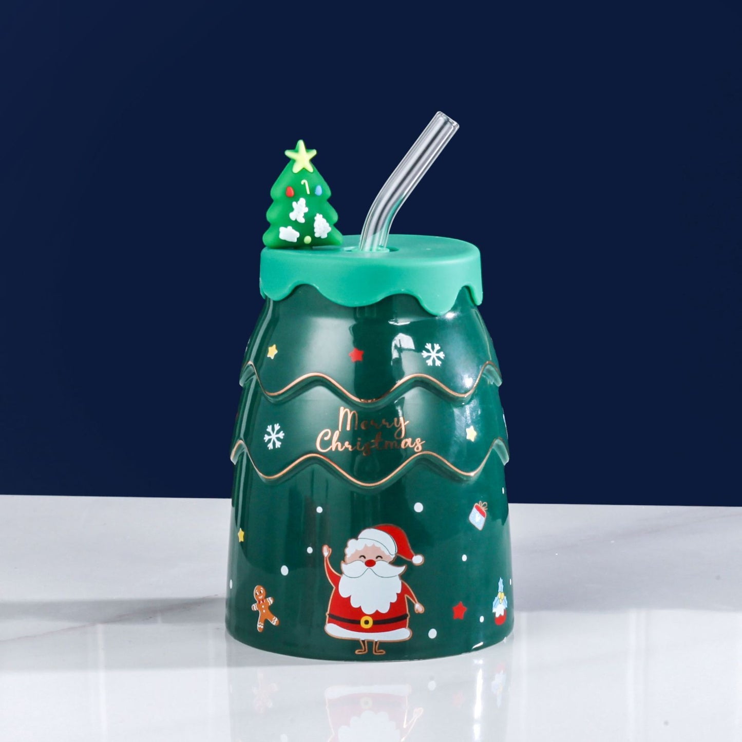 Christmas Ceramic Cup With Lid And Straw Large Capacity Mug