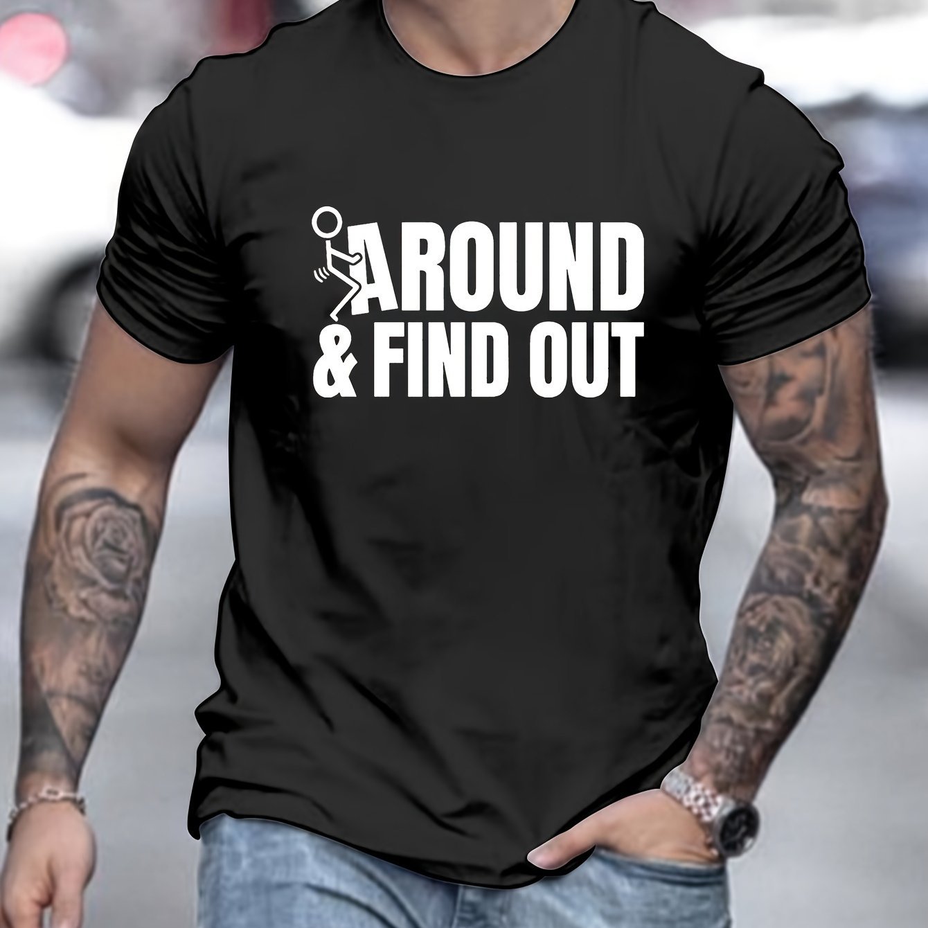 Found Prints Around, Men's Round Neck Short Sleeves, Casual And Comfortable Tops For Spring And Summer Vacations, Casual And Holiday Men's Clothing As Gifts