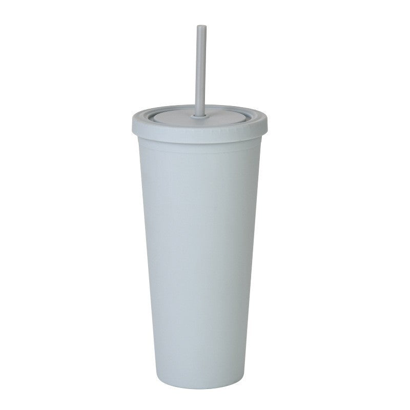 Double Layer Plastic Solid Color Simple Straw Cup